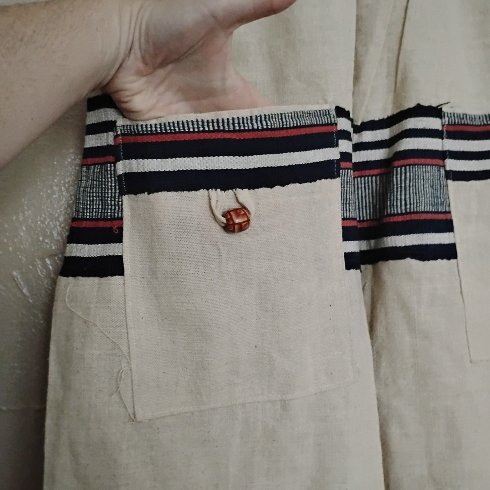 Burlap Sack Dress Medium Woven Maxi Lagenlook Festival Boho Hand Made Pockets - Picture 2 of 15
